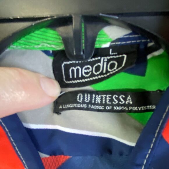 Media Quintessa Mens Shirt 100% Polyester Long Sleeve Size Large Vintage - Picture 4 of 10